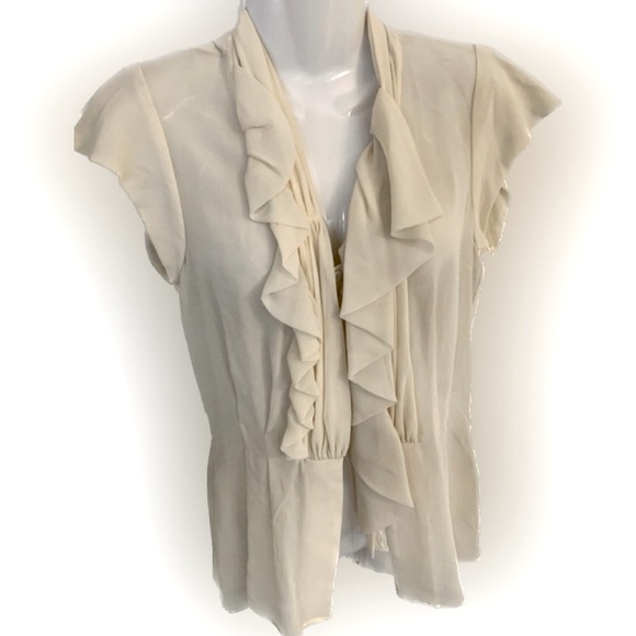 Nanette Lepore Tops - Designer Nanette Lepore Luxury ivory silk Ruffle Career blouse top Women’s 2 XS